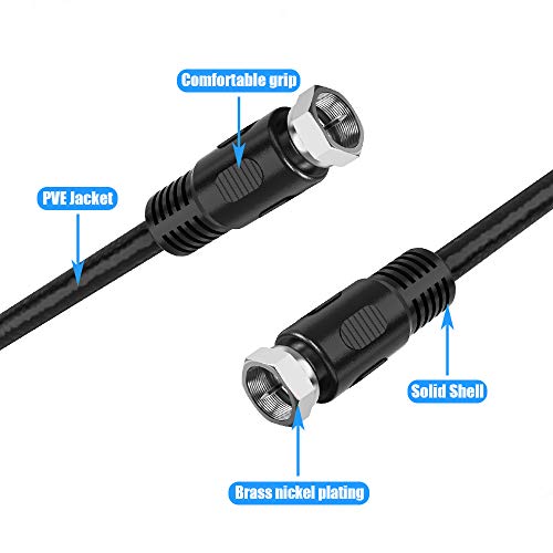 Coaxial Cable 1ft, Short Coax Cable 1 Foot, 0.3m 2-Pack with Right Angle Connectors, Black 75 Ohm Shield Digital RG6 Cables with F-Male Connectors for TV Antenna DVR Satellite