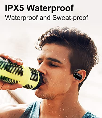 Open Ear Earbuds Bone Conduction Headphones Open Ear Headphones Wireless Bluetooth for Android iPhone, 36Hrs Playtime with Charging Case and LED Power Display Sweat Resistant for Outdoor Sports, Black