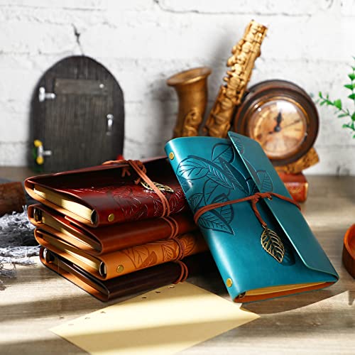 5 Pieces Journal Notebook Travel Refillable Leather Journal Diary Leather Writing Journal Notebook Travel Notebook Travel Journal for Men Women with Blank Pages and Retro Pendants, 7 x 5 inches