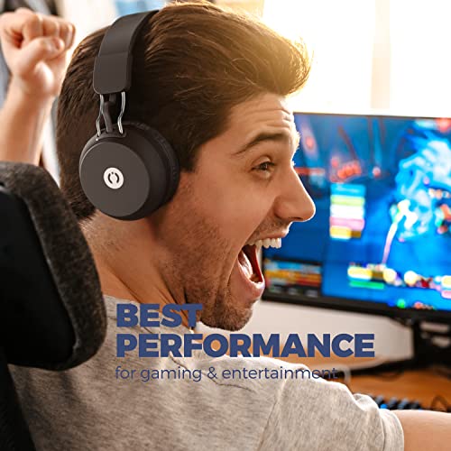 MuveAcoustics CORE Over-Ear Headphones, Over-Ear Bluetooth Wireless, Soft On-Ear Cushion Earcups Foldable, 20H Playtime, HD Audio Deep Bass for Airplane Travel, Home Office, PC Chromebook, Black