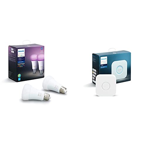 Philips Hue White and Color Ambiance 2-Pack A19 LED Smart Bulb & Smart Hub (Compatible with Alexa Apple HomeKit and Google Assistant), White Ambiance, Hue Hub