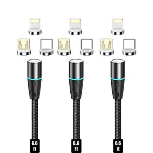 netdot magnetic charging cable,3in1 gen12 3 pack (6.6ft) max 18w fast charging magnetic phone charger and data transfer magnetic charger for micro usb, usb-c/type c and i-product