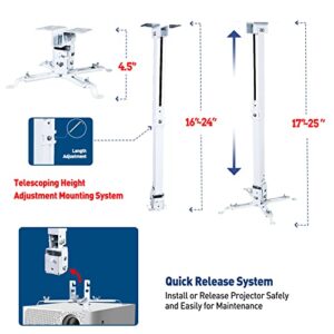 Projector Ceiling/Wall Mount White, Homcine Low Profile Universal Projector Holder/Bracket/Hanger Kit with Extendable Arm, Adjustable Height Pole Mount Drop Ceiling Quick Release For Epson Optoma Benq