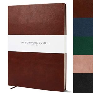 beechmore books ruled notebook – british a4 journal xl 8.5″ x 11.5″ hardcover vegan leather, thick 120gsm cream lined paper | gift box | chestnut brown