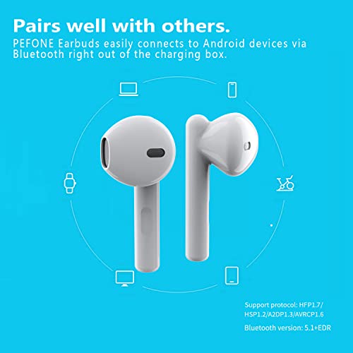 PEFONE Wireless Earbuds, in-Ear Bluetooth 5.3 Headphones ENC Noise Cancelling Earphones, Built-in Mic, Touch Control, USB Charging Case