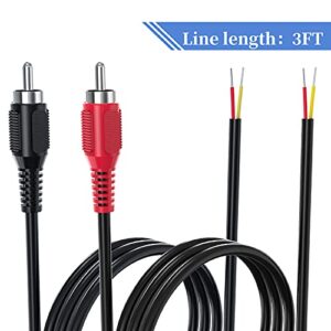 RCA to Speaker Wire Adapter, 18AWG 2 Pack 3ft RCA Male Plug to Bare Cable Open End, UIInosoo Audio Cable, Red and Black