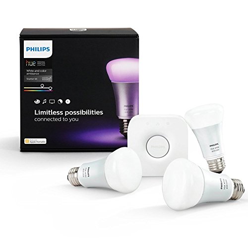 Philips Hue White and Color Ambiance Starter Kit (Older Model, 3 A19 Bulbs and 1 Bridge, Compatible with Amazon Alexa, Apple HomeKit and Google Assistant)