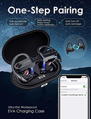 XLEADER Sports Wireless Earbuds Sport3 Pro Bluetooth in-Ear Headphones with LED Display Charging Case 48H Playtime IPX7 Waterproof Deep Bass Mic for Running Workout Gym