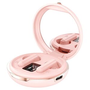olyre wireless earbuds for girls, bluetooth earbuds with make-up mirror, led display, bluetooth v5.3, waterproof bluetooth earphones in-ear headphones for travel workout running jogging (pink)