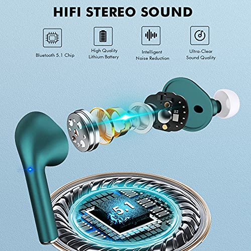Wireless Earbuds, ENC Noise Cancelling Headphones IPX5 Waterproof Earphones Bluetooth 5.1 Headset With Charging Case Bulit-in Mic Touch Control Stereo In-Ear 30H for iPhone Apple Android Workout Sport