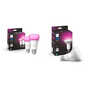 philips hue white and color ambiance a19 bluetooth 75w smart led bulb, 2-pack & white & color ambiance br30 led smart bulbs, 16 million colors (hue hub required), 2 bulbs