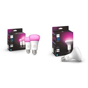 Philips Hue White and Color Ambiance A19 Bluetooth 75W Smart LED Bulb, 2-Pack & White & Color Ambiance BR30 LED Smart Bulbs, 16 Million Colors (Hue Hub Required), 2 Bulbs