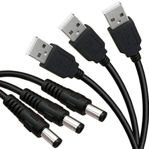 3-Pack 6ft USB 2.0 Type A Male to DC 5.5 x 2.1mm DC 5V Power Barrel Plug Connector Cable USB to 5v Power Cable USB to DC Power Tip Jack Cord