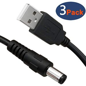 3-Pack 6ft USB 2.0 Type A Male to DC 5.5 x 2.1mm DC 5V Power Barrel Plug Connector Cable USB to 5v Power Cable USB to DC Power Tip Jack Cord