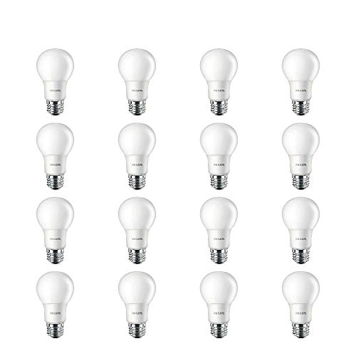 Philips LED Frosted A19, Non-Dimmable, 800 Lumen, Soft White Light (2700K), 10W=60W, E26 Base, 16-Pack