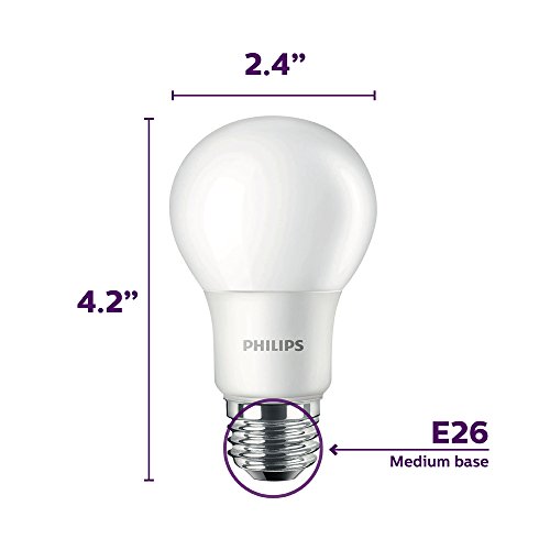 Philips LED Frosted A19, Non-Dimmable, 800 Lumen, Soft White Light (2700K), 10W=60W, E26 Base, 16-Pack