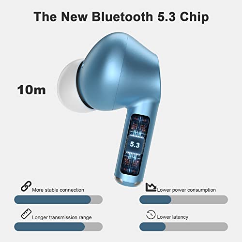 ZBC Wireless Earbuds, Bluetooth 5.3 Headphones, 4-Mics Clear Calls ENC Noise Cancelling Ear Buds, 30H Playtime Wireless Ear Buds, IPX7 Waterproof Sports in-Ear Earphones for iPhone Android (Blue)