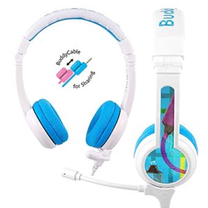 ONANOFF BuddyPhones School+ Safe Audio School Headphones for Kids, High-Performance BeamMic, Detachable BuddyCable, Anti-Allergic Earpad with Carry Bag, Blue