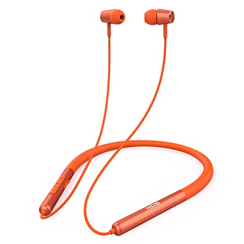 Tecno Magnetic Wireless Bluetooth Headphones, Neckband Bluetooth Headphones with Microphone, Headphones Wireless Bluetooth 5.2 for Workout Running, Orange