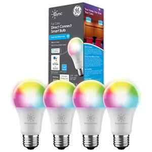 ge cync smart led light bulbs, full color, bluetooth and wi-fi enabled, compatible with alexa and google home, a19 bulbs (pack of 4)