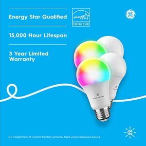 GE CYNC Smart LED Light Bulbs, Full Color, Bluetooth and Wi-Fi Enabled, Compatible with Alexa and Google Home, A19 Bulbs (Pack of 4)