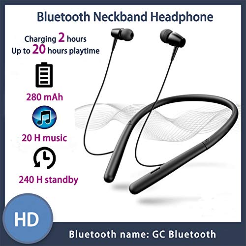 Bluetooth Headphones Wireless Neckband Bluetooth 5.0 Headset with 20 H Playtime, 10 mm Drivers, Magnetic Earbuds, Crystal-Clear Voice and Noise Cancelling Mic, Sweatproof and Lightweight (Black)