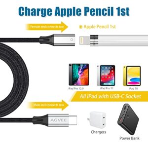 AGVEE 5ft Charging Adapter Cable for Apple Pencil 1st Generation, USB-C Type-C Male to Lightning Female Connector Charger Cord Coupler Enables Apple Pencil Pen 1st Gen Match iPad 10, Dark Gray