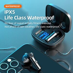 atinetok Bluetooth 5.0 Wireless Touch-Control Earbuds - IPX5 Waterproof Wireless Mini Stereo Noise Cancellation Digital Display Earphones with Charging Case for Office Outdoor Sport Working