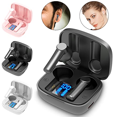 atinetok Bluetooth 5.0 Wireless Touch-Control Earbuds - IPX5 Waterproof Wireless Mini Stereo Noise Cancellation Digital Display Earphones with Charging Case for Office Outdoor Sport Working