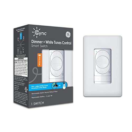 GE CYNC Smart Dimmer Light Switch, Wire-Free, Bluetooth and Wi-Fi Light Switch, Works with Alexa and Google Home