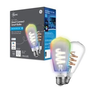 ge cync smart led light bulbs, color changing, bluetooth and wi-fi, works with alexa and google home, st19 edison style light bulbs (2 pack)
