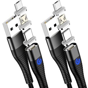 YKZ Magnetic Charging Cable [ 2-Pack 3.3FT & 6.6FT], 3 in 1 Magnet USB Charger Cord for Type C/Micro USB and i-Product's Laptop, Tablet, Phone, and More Devices, Support Fast Charging and Sync