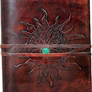 Leather Journal Refillable Lined Paper SUN Tree of Life Handmade Leather Journal Notebook Diary/Bound Daily Notepad for Men&Women Medium,Writing pad Gift for Artist,Sketch /Writing (small)