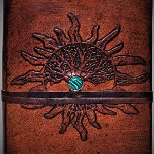 Leather Journal Refillable Lined Paper SUN Tree of Life Handmade Leather Journal Notebook Diary/Bound Daily Notepad for Men&Women Medium,Writing pad Gift for Artist,Sketch /Writing (small)
