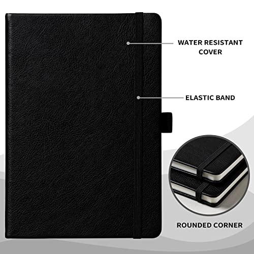 Artfan Ruled Notebook/Journal – Premium Thick Paper Faux Leather Classic Writing Notebook with Pocket + Page Dividers Gifts, Banded, Large, 144 Pages, Hardcover, Lined (5.8 x 8.4) - Black