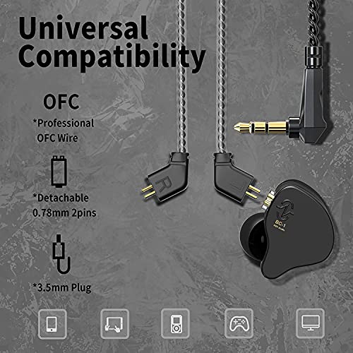 CCZ Melody in Ear Headphones Monitor, Wired Earbuds Hybrid Dual Driver 1BA+1DD HiFi Earphone, Deep Bass Forward Vocals Headsets, for Drummer Musicians Singer Pop Folk ACG IEM (No Mic, Black)