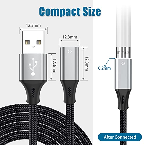 AGVEE 5ft Charging Adapter Cable for Apple Pencil 1st Generation, USB-A Male to Lightning Female Connector Charger Cord Coupler Enables Apple Pencil Pen 1st Gen Match iPad 10, Dark Gray