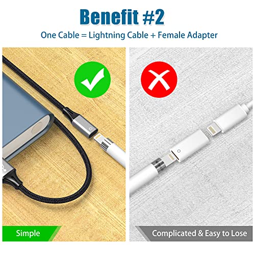 AGVEE 5ft Charging Adapter Cable for Apple Pencil 1st Generation, USB-A Male to Lightning Female Connector Charger Cord Coupler Enables Apple Pencil Pen 1st Gen Match iPad 10, Dark Gray