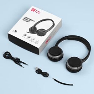 TZS Wireless Headset for Laptop, Bluetooth Headphone with Detachable Boom Mic, On Ear Headphones Noise Cancelling with Mute Function & 26H Talk Time for Home/Office Compatible with iOS and Android