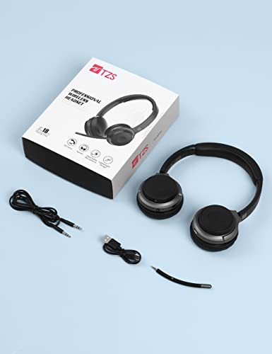 TZS Wireless Headset for Laptop, Bluetooth Headphone with Detachable Boom Mic, On Ear Headphones Noise Cancelling with Mute Function & 26H Talk Time for Home/Office Compatible with iOS and Android