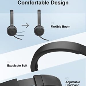 TZS Wireless Headset for Laptop, Bluetooth Headphone with Detachable Boom Mic, On Ear Headphones Noise Cancelling with Mute Function & 26H Talk Time for Home/Office Compatible with iOS and Android