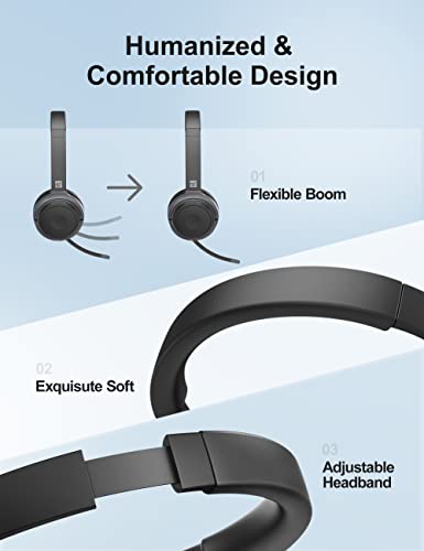 TZS Wireless Headset for Laptop, Bluetooth Headphone with Detachable Boom Mic, On Ear Headphones Noise Cancelling with Mute Function & 26H Talk Time for Home/Office Compatible with iOS and Android