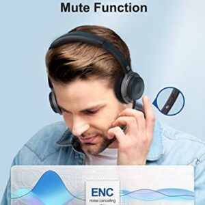 TZS Wireless Headset for Laptop, Bluetooth Headphone with Detachable Boom Mic, On Ear Headphones Noise Cancelling with Mute Function & 26H Talk Time for Home/Office Compatible with iOS and Android
