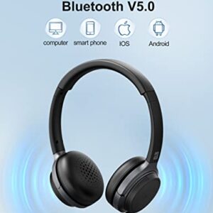 TZS Wireless Headset for Laptop, Bluetooth Headphone with Detachable Boom Mic, On Ear Headphones Noise Cancelling with Mute Function & 26H Talk Time for Home/Office Compatible with iOS and Android