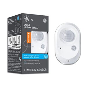 ge cync smart wire-free motion sensor, programmable, bluetooth, ambient light detection, battery-powered