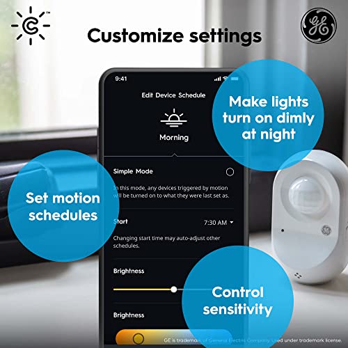 GE CYNC Smart Wire-Free Motion Sensor, Programmable, Bluetooth, Ambient Light Detection, Battery-Powered