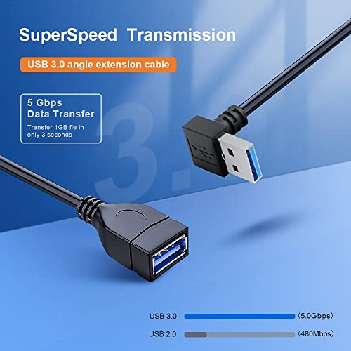 SuperSpeed USB 3.0 Male to Female Extension Data Cable Up and Down Angle 2PCS by Oxsubor(20CM,8IN)