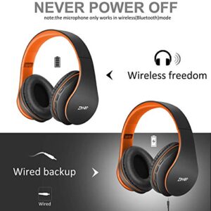 2 Items,1 Black Blue Zihnic Over-Ear Wireless Headset Bundle with 1 Black Orange Zihnic Foldable Wireless Headset