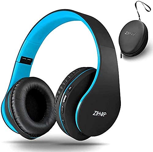 2 Items,1 Black Blue Zihnic Over-Ear Wireless Headset Bundle with 1 Black Orange Zihnic Foldable Wireless Headset