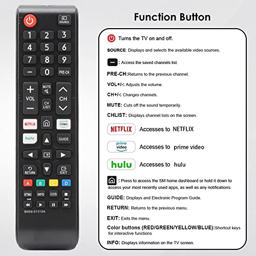 【Pack of 2】 Universal Newest Remote Control for All Samsung TV, 2 Packs BN59-01315A Universal Remote Control for All Samsung LCD LED HDTV 3D Smart TVs, with Netflix/Hulu/Prime Video Buttons